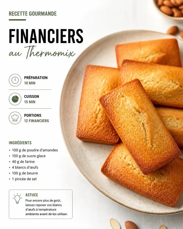 Financiers maison réalisés au Thermomix, dorés et moelleux, présentés sur une assiette