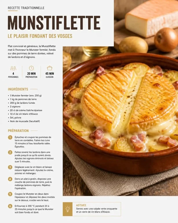 Munstiflette traditionnelle, spécialité à base de fromage Munster des Vosges