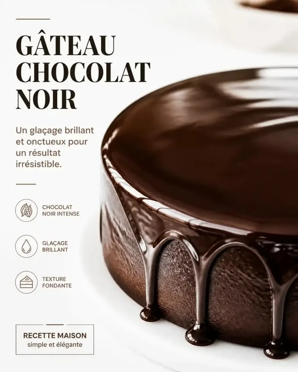 Glaçage sans sucre glace sur un gâteau au chocolat brillant et onctueux