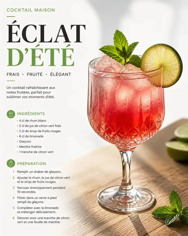 Cocktail facile et pas cher préparé maison avec des ingrédients simples