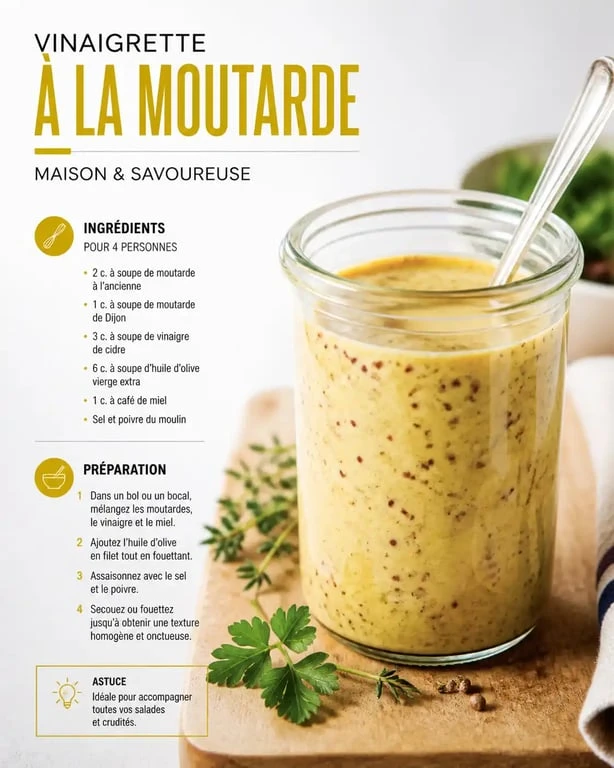 Vinaigrette moutarde maison dans un bocal en verre