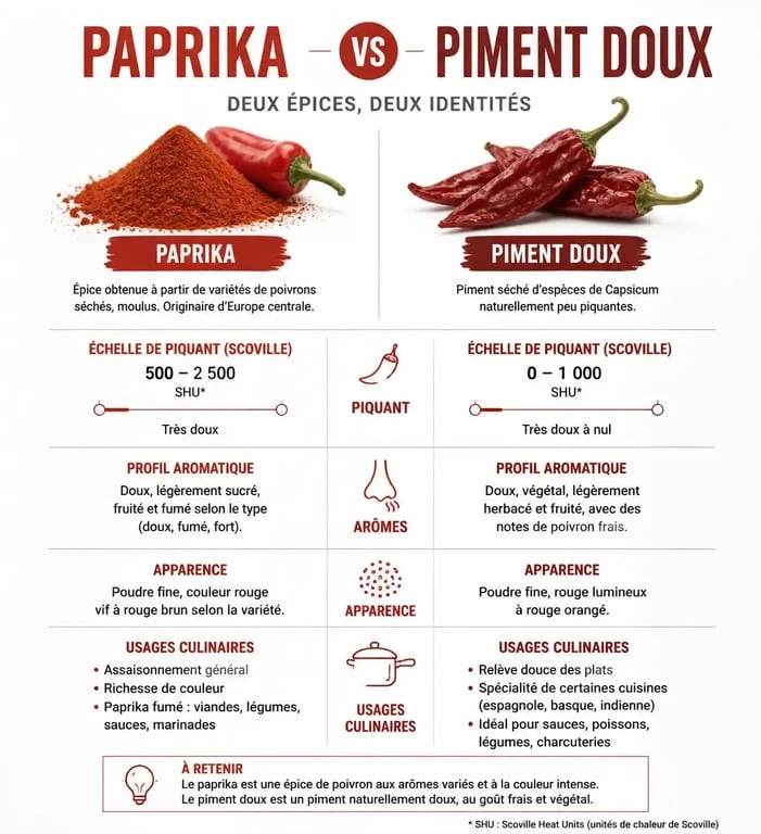 Comparatif visuel entre le paprika et le piment doux : différences de saveurs et usages