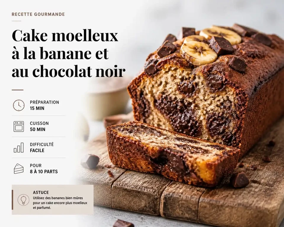 Cake moelleux banane chocolat noir pour un goûter healthy gourmand