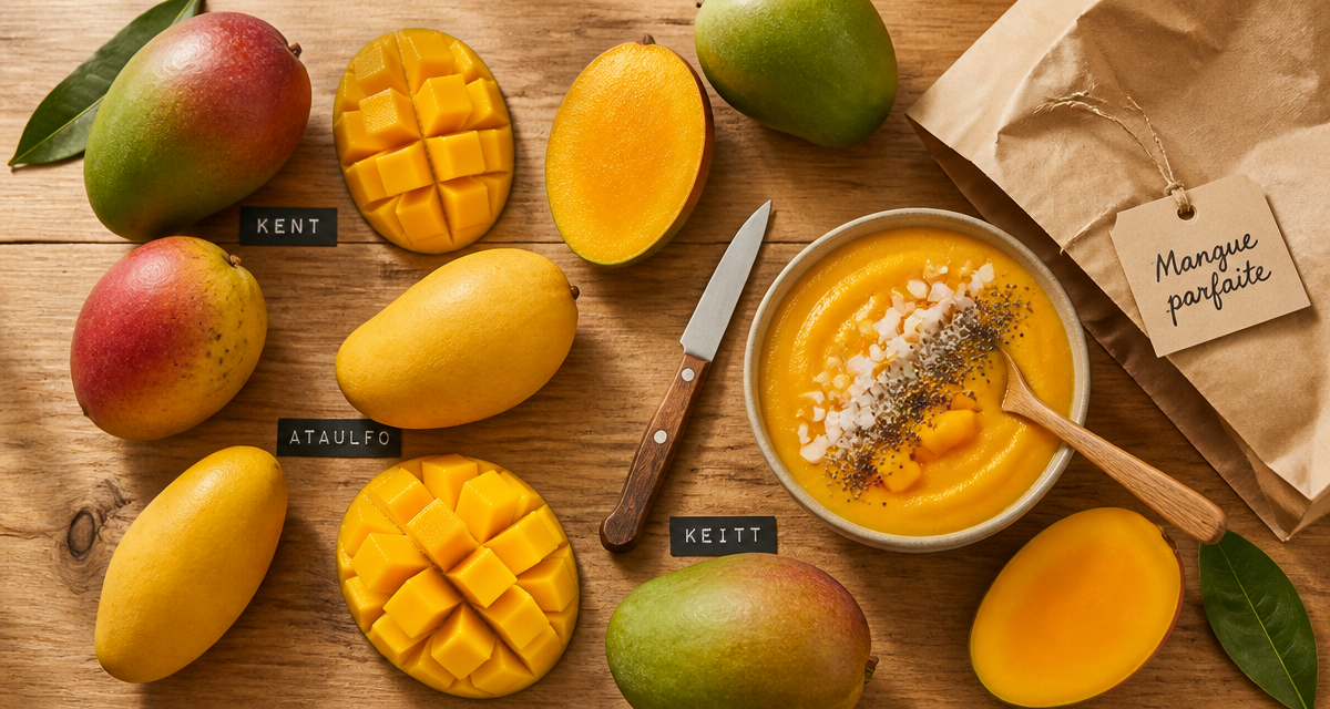 Mangue mûre variétés entières et ouvertes sur plan de travail