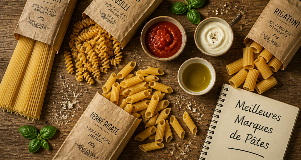 Pates italiennes marques artisanales sur table