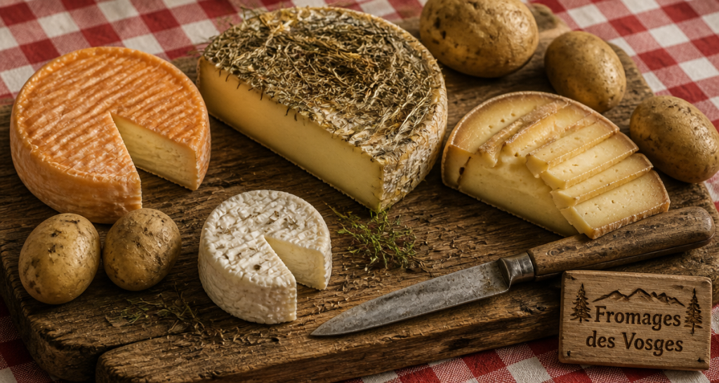 plateau de fromages des Vosges sur bois