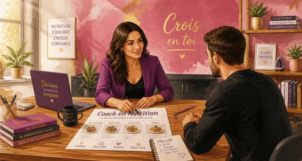 Coach en nutrition formation avec cliente en cabinet