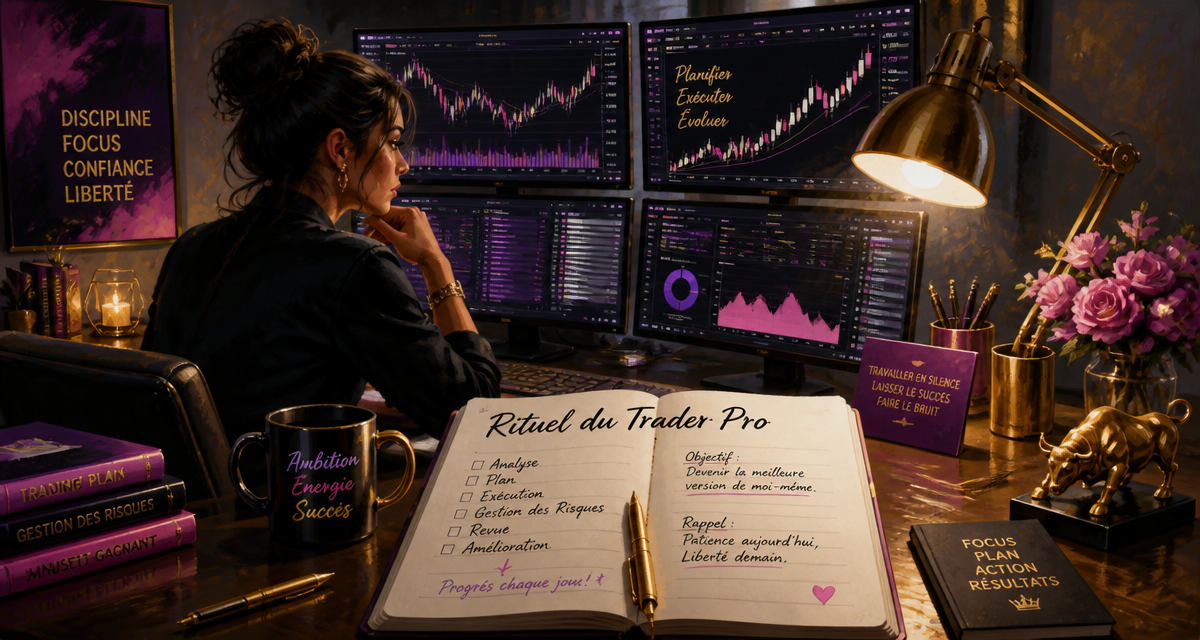 devenez trader pro femme trader concentrée