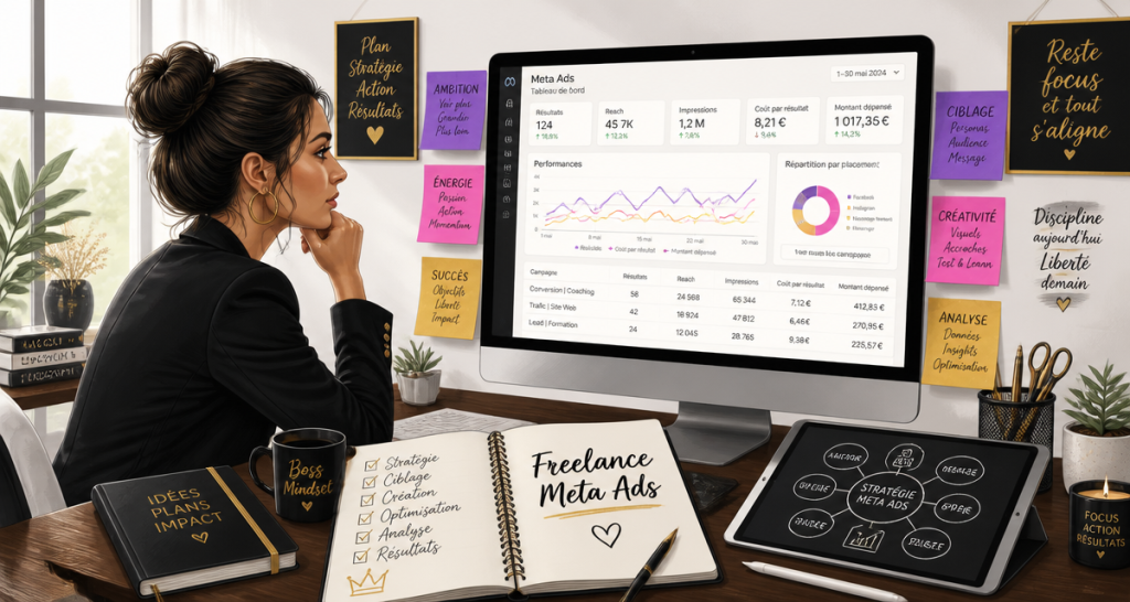 freelance meta ads femme analyse graphique