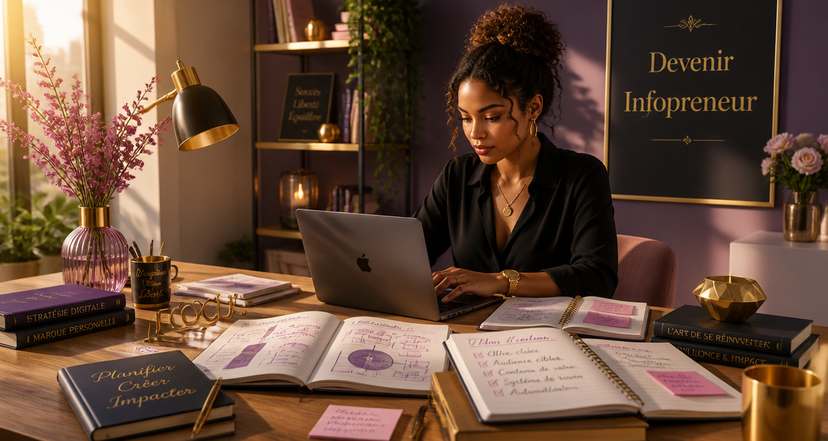 Femme infopreneur concentrée sur bureau