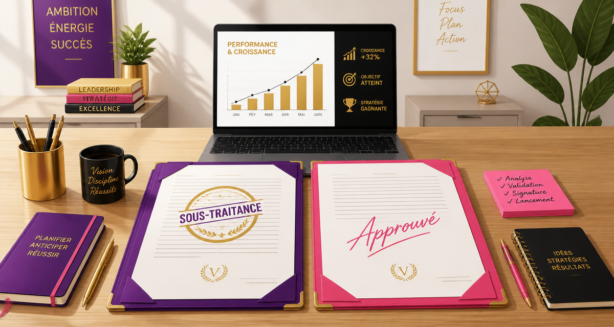 Dossiers sous traitance auto entrepreneur sur bureau moderne