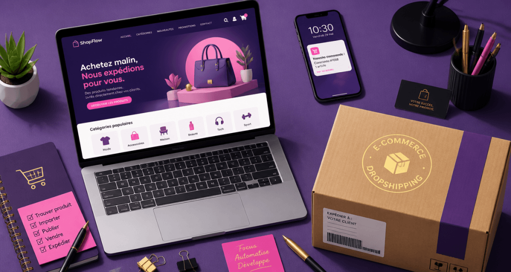 e commerce en dropshipping ordinateur colis smartphone