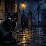 chat noir message spirituel sous lampadaire