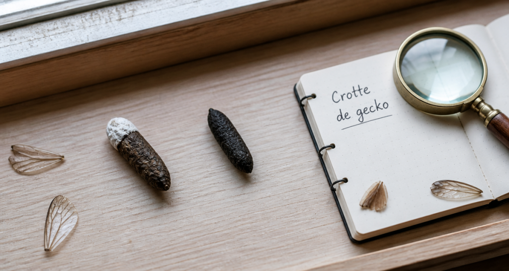 crotte de gecko et souris sur rebord de fenêtre