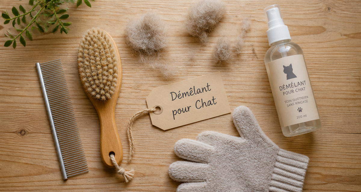 Demelant pour chat sur table avec brosse et peigne
