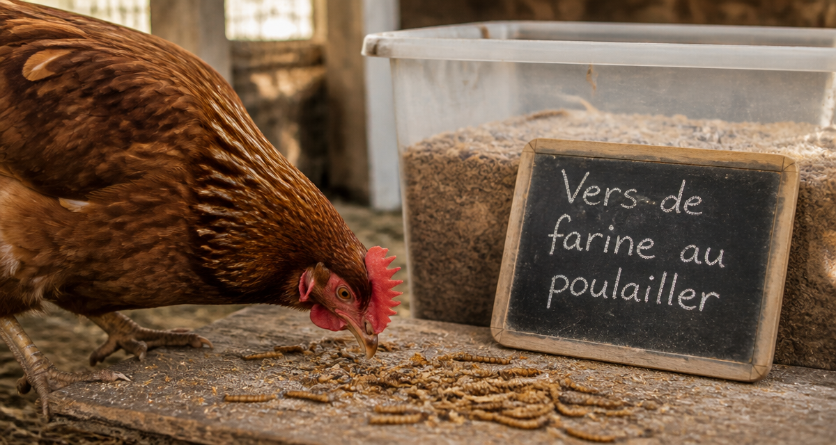 vers de farine pour poules sur planche en bois
