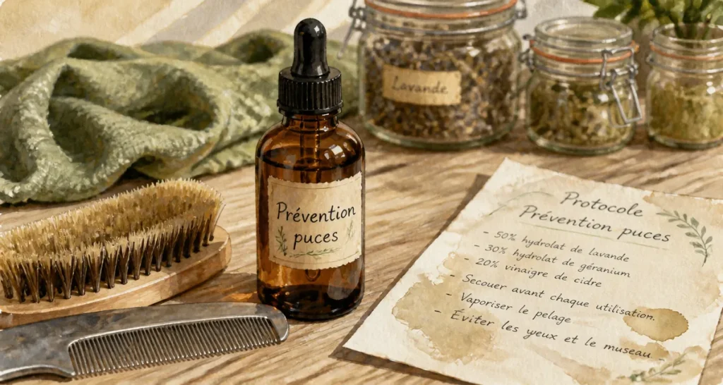 Anti puce huile essentielle chat, hydrolat et protocole prévention puces