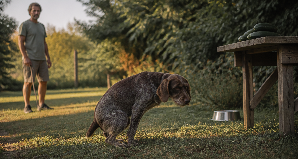 chien constipe quoi faire accroupi jardin