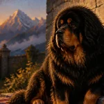 Dogue du Tibet caractère : regard vigilant gouache Himalaya