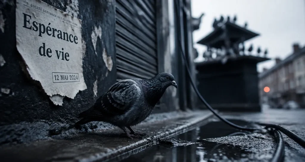 Durée de vie pigeon : pigeon urbain près d’un caniveau, 6 ans en ville vs 15 ans en volière