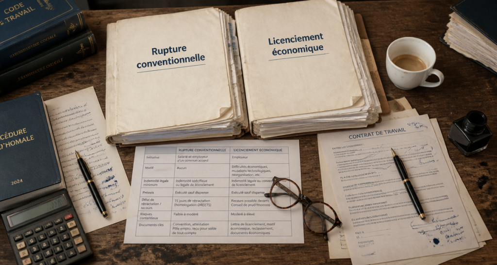 différence entre rupture conventionnelle et licenciement économique, bureau avocat, dossiers