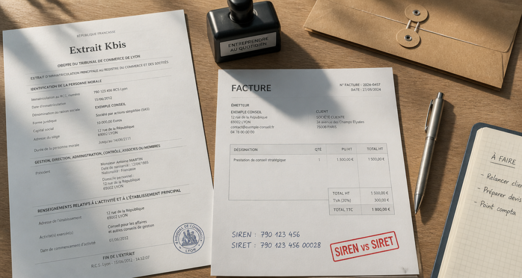 différence entre siren et siret sur bureau avec documents