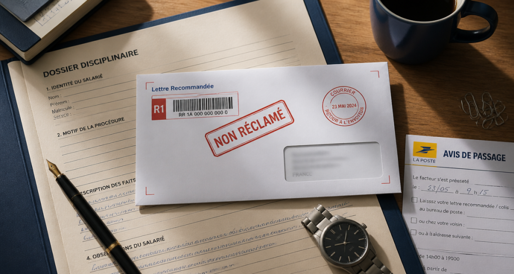 sanction disciplinaire lettre recommandée non retirée sur bureau