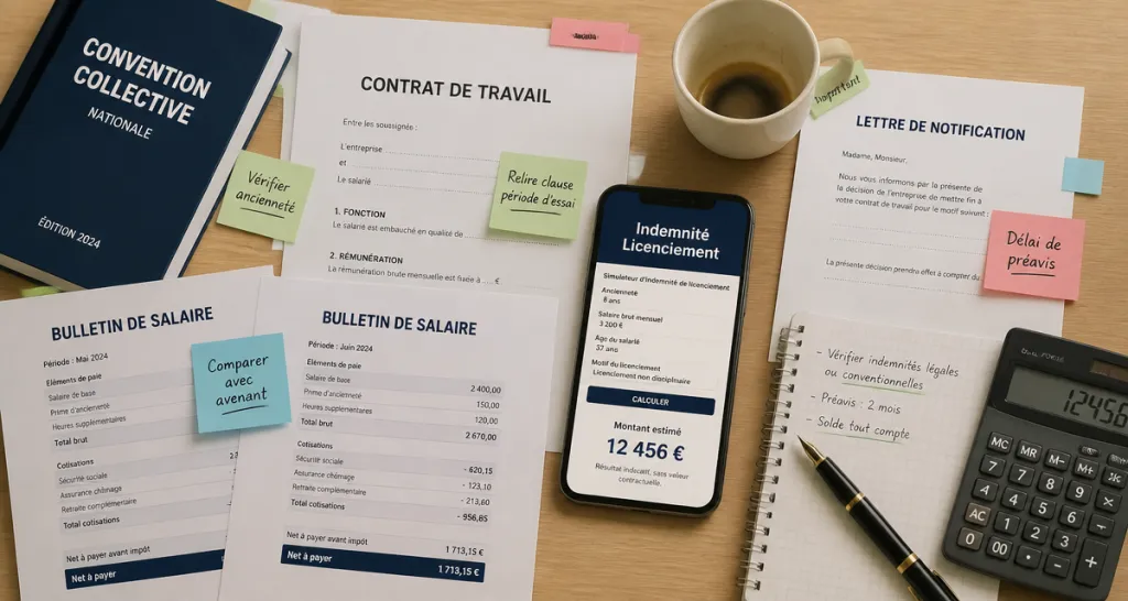 simulateur licenciement économique sur bureau avec documents