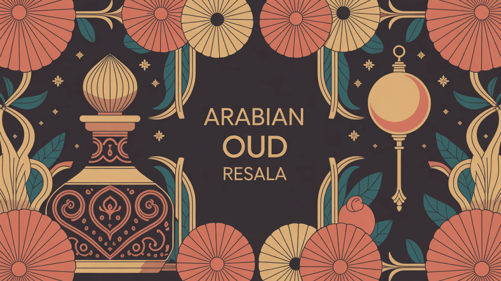 Illustration parfum arabian oud resala ambiance orientale dorée