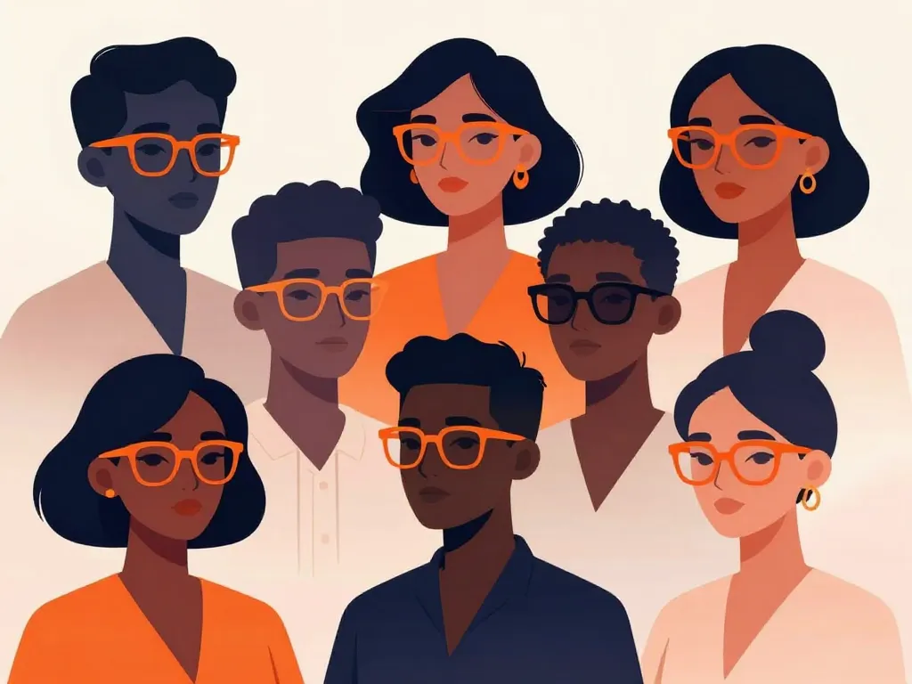 Silhouettes styles visages différents avec lunettes oranges