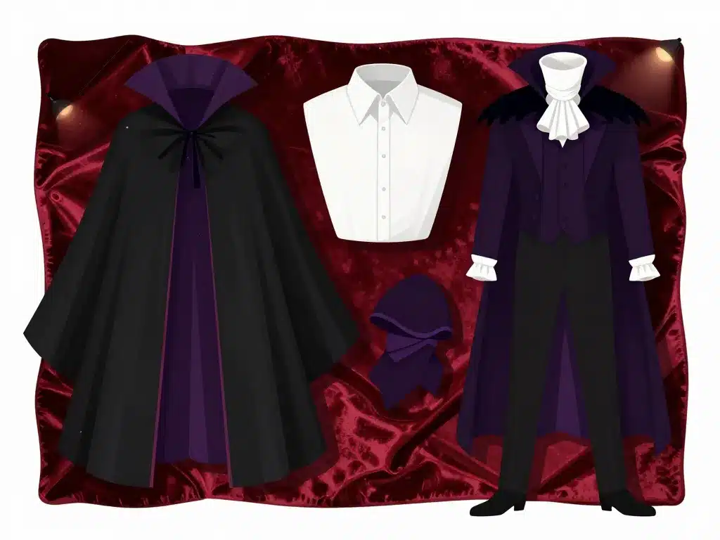 Costume vampire Dracula cape chemise col rigide
