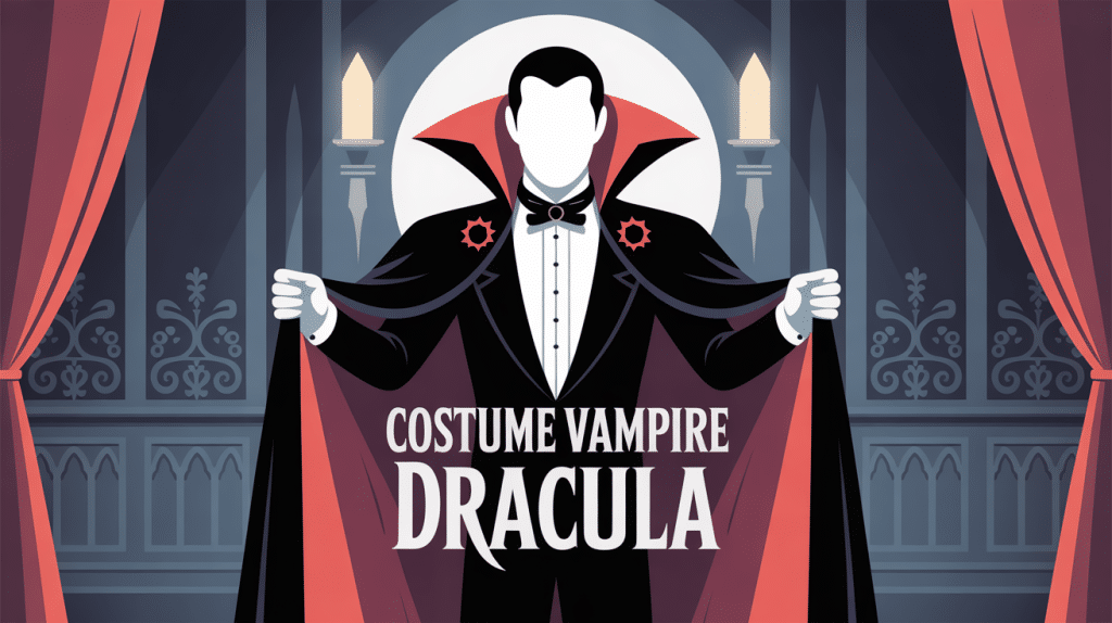 Illustration costume vampire Dracula style victorien avec accessoires gothiques