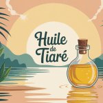 illustration sensorielle huile de tiaré avec fleurs et flacon