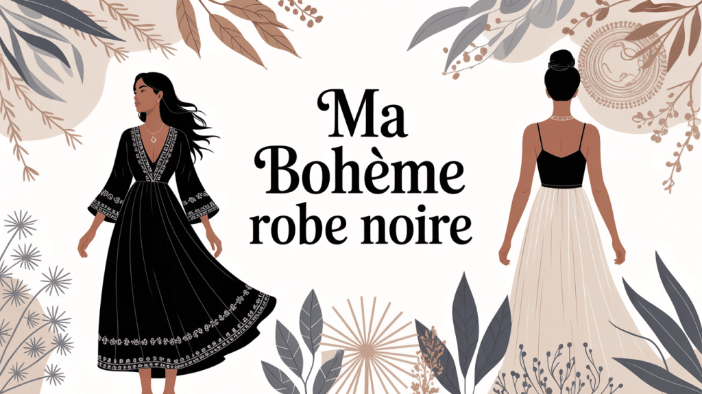 illustration ma boheme robe noire élégante avec dentelle et détails bohèmes