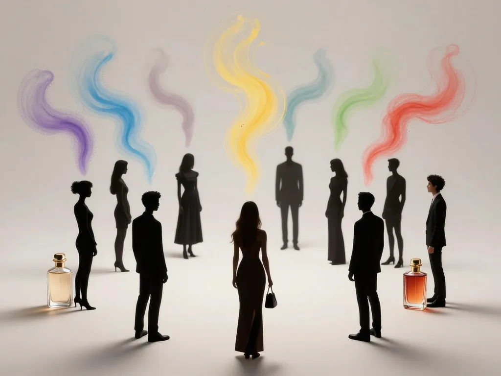 groupe silhouettes autour de bouteilles oudh perfume choix personnalisé