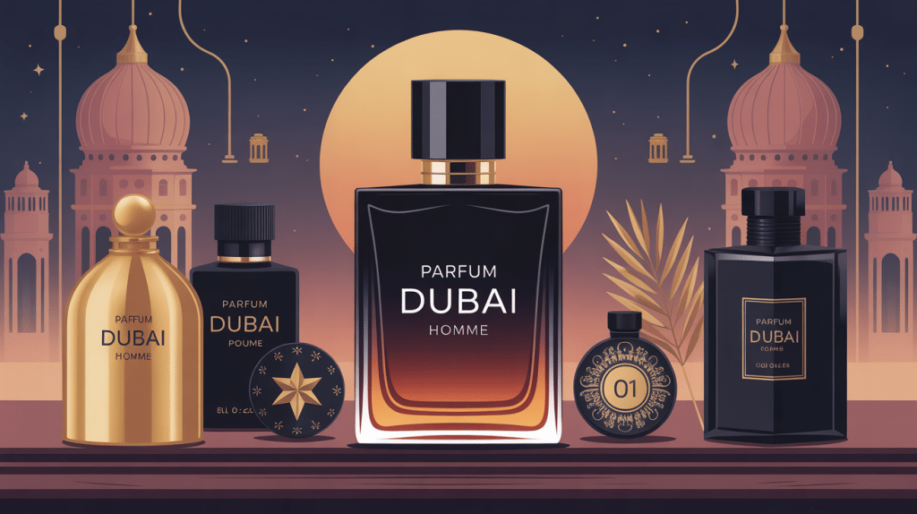 illustration parfum dubai homme oud ambre épices