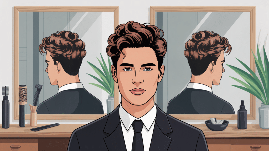 illustration perm homme cheveux bouclés salon moderne