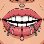 illustration stylisée piercing bas levre bouche avec bijoux