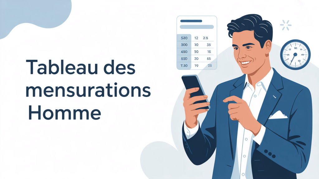 tableau des mensurations homme sur téléphone avec mètre ruban