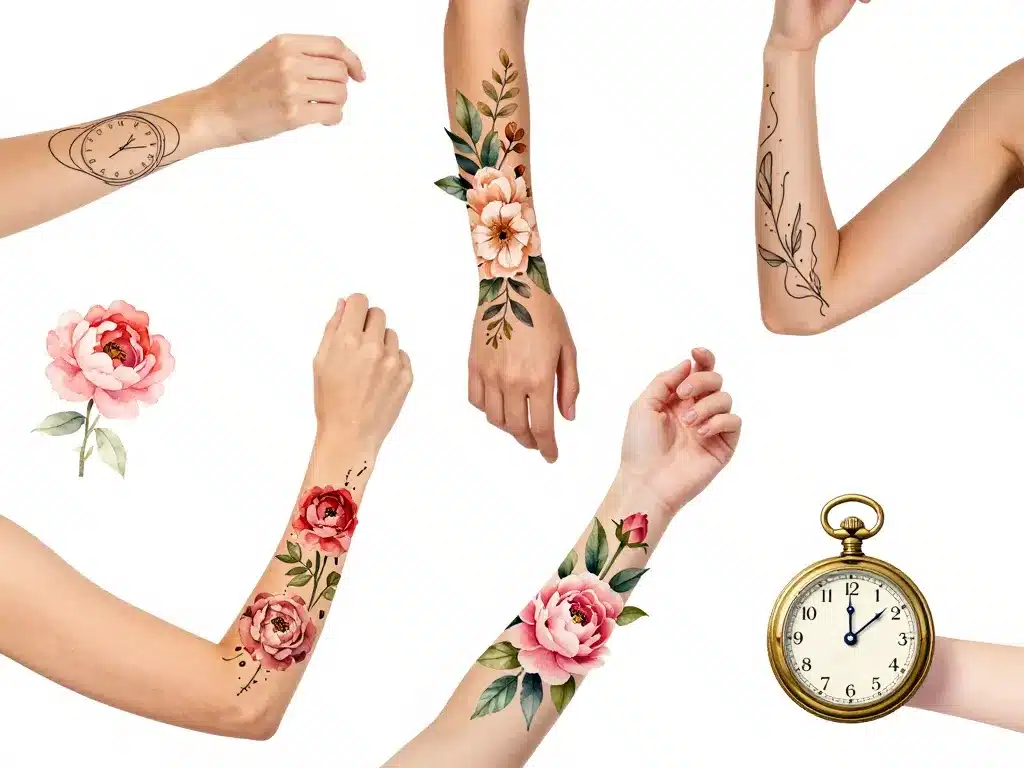 tatouage horloge femme idées styles bras