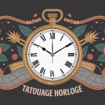 illustration tatouages horloge centrale engrenages roses