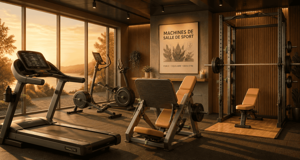 machines de salle de sport modernes avec lumière naturelle