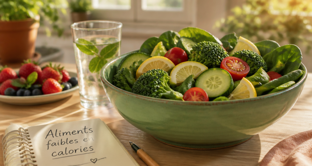 Saladier d'aliments faibles en calories avec légumes frais