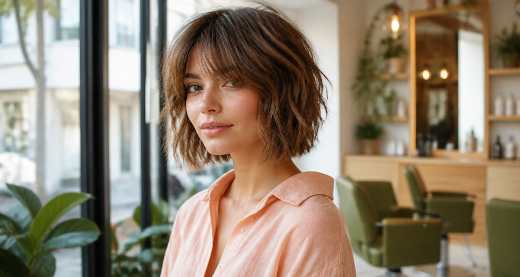 tendance coupe carré femme shag bob avec frange rideau