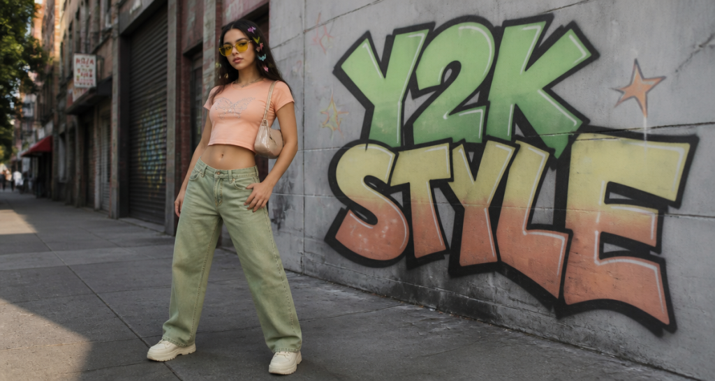 tenue annee 2000 jean baggy baby tee sac baguette