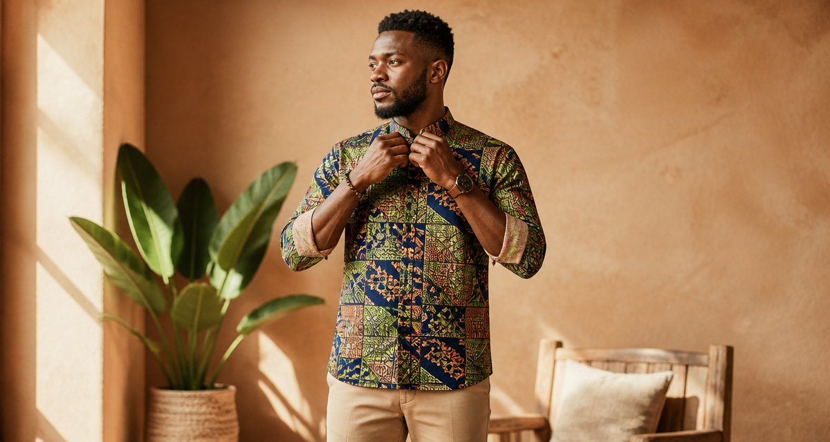 chemise africaine homme wax motifs géométriques