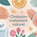 illustration stylisée chalazion traitement naturel compresses et plantes