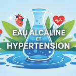 illustration sur eau alcaline et hypertension, carafe et symboles cœur