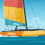 hobie catamaran 16 sur l'eau, illustration moderne sportive