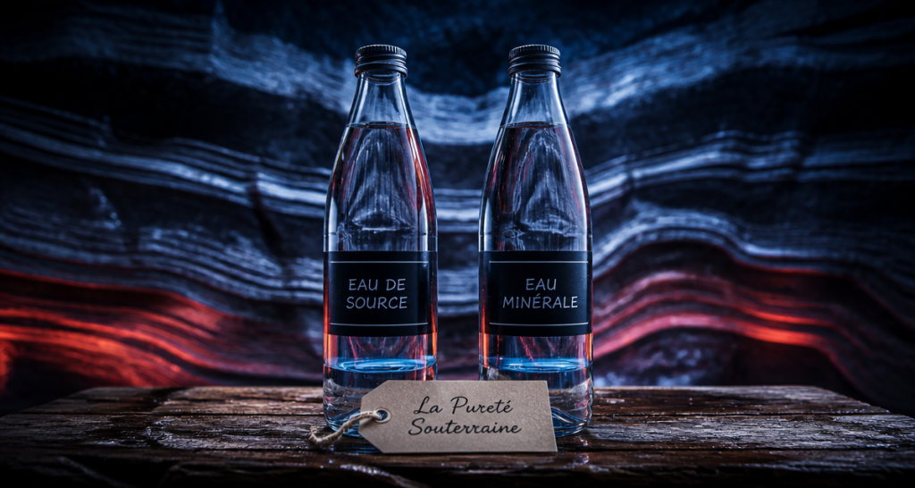 eau minerale ou eau de source deux bouteilles sur table
